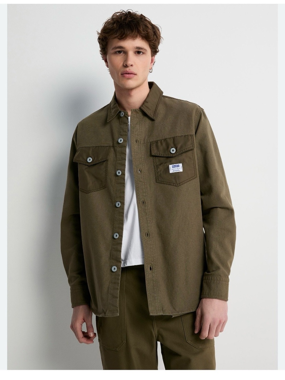 HUGO Ebrido Olive Green Utility Overshirt